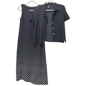 Vintage Virgo Polka Dot Maxi Dress Matching Blouse 12